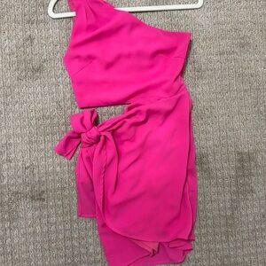 RNWY / RUNWAY Estella Asymmetrical With Drapery On Skirt Mini
Dress Hot Pink